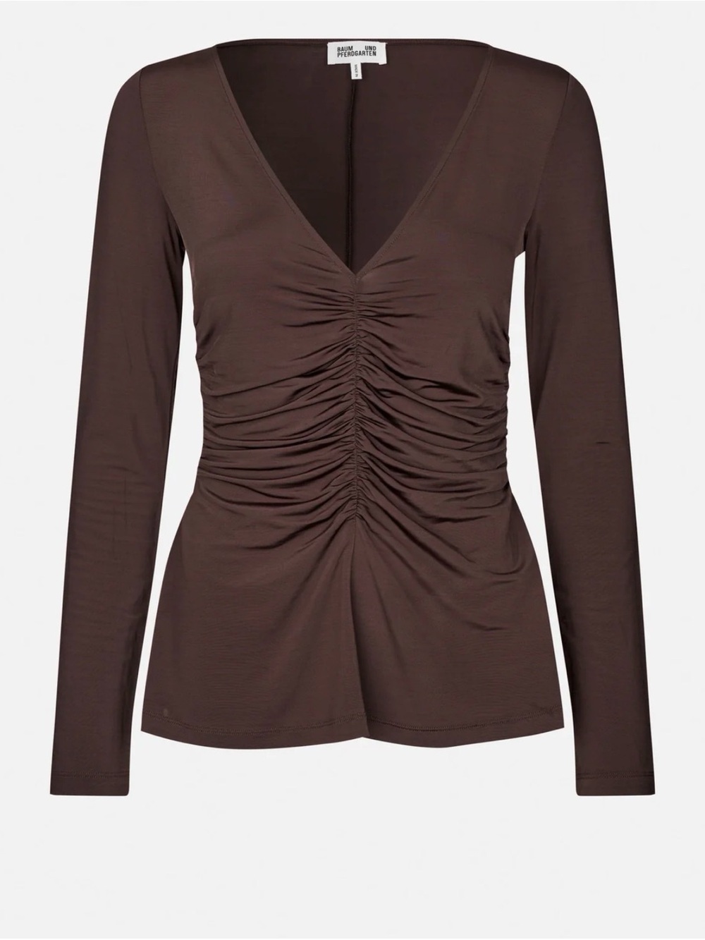 Baum und pferdgarten Ruched V-Neck Long-Sleeve Top in Brown size L NWT - Picture 4 of 5
